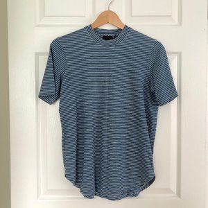 AGJeans Short Sleeve Blue and White Striped Mock Neck T-shirt, Medium